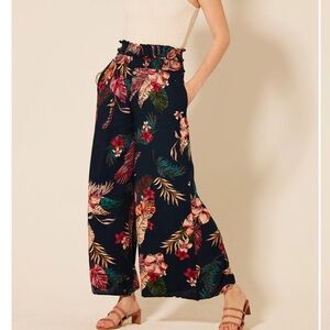 Patrons of Peace Dark Teal Angelo Floral Print Wide-Leg Pull On Pants Size M